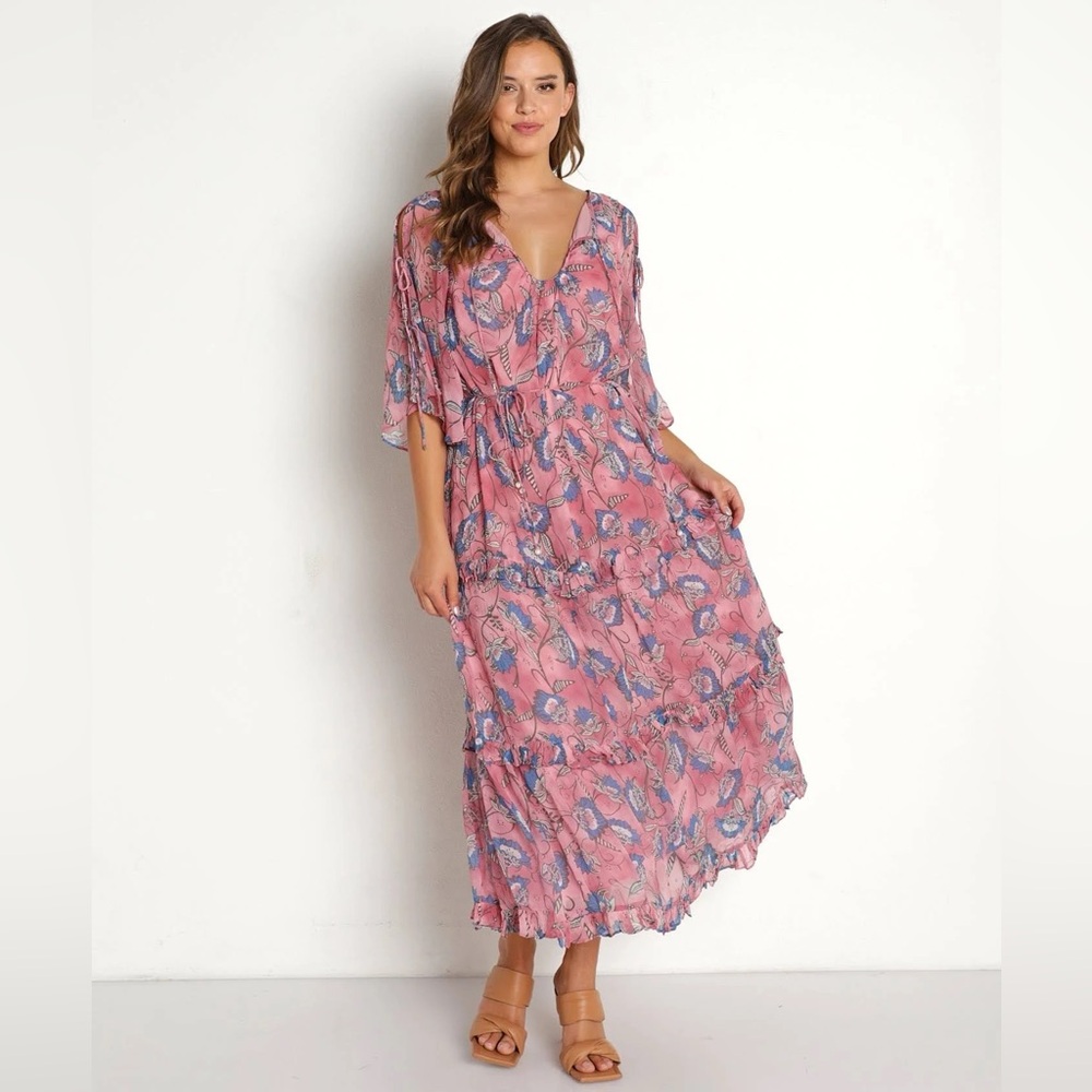 Cleobella Elena Ankle Dress in Pink and Blue